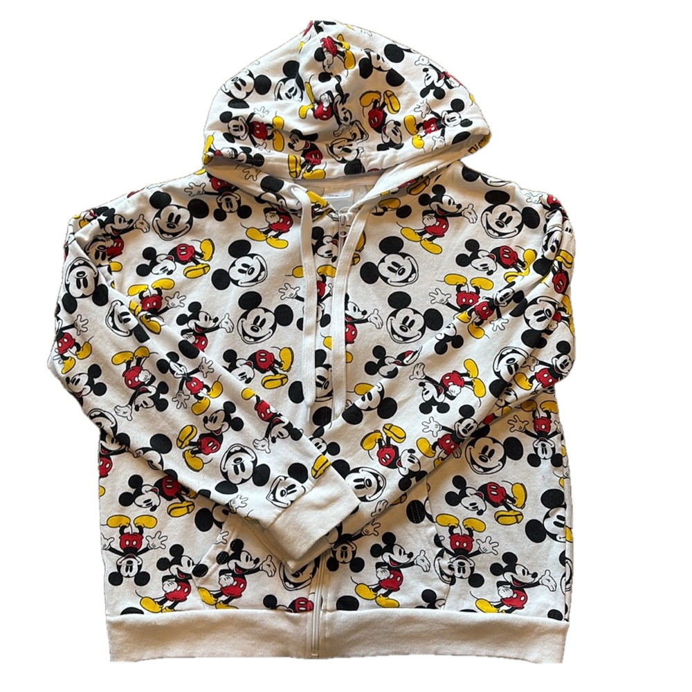 Disney Women's Junior Mickey Mouse All-Over Print Zip Hoodie Size XL